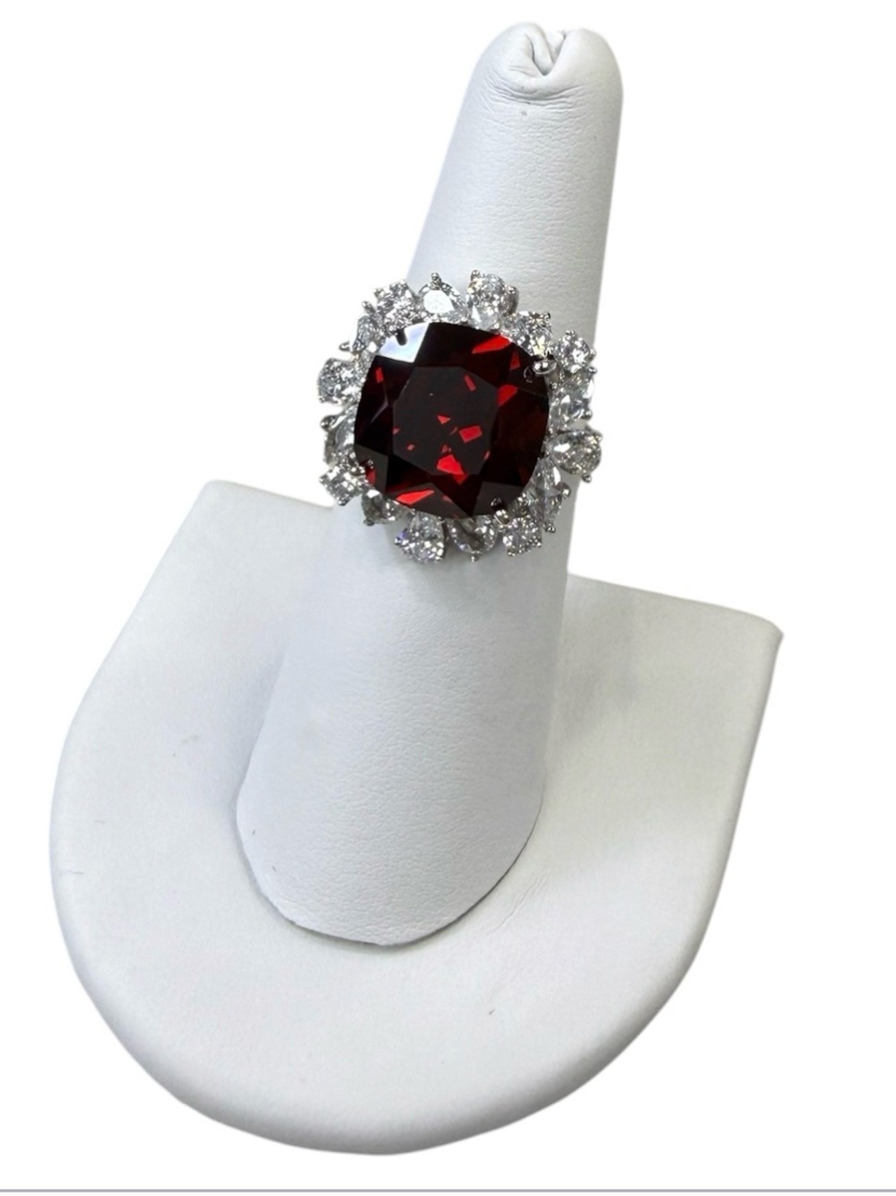 Red Cushion-Cut Clear Accents Cocktail Ring Created w/ Swarovski Crystal